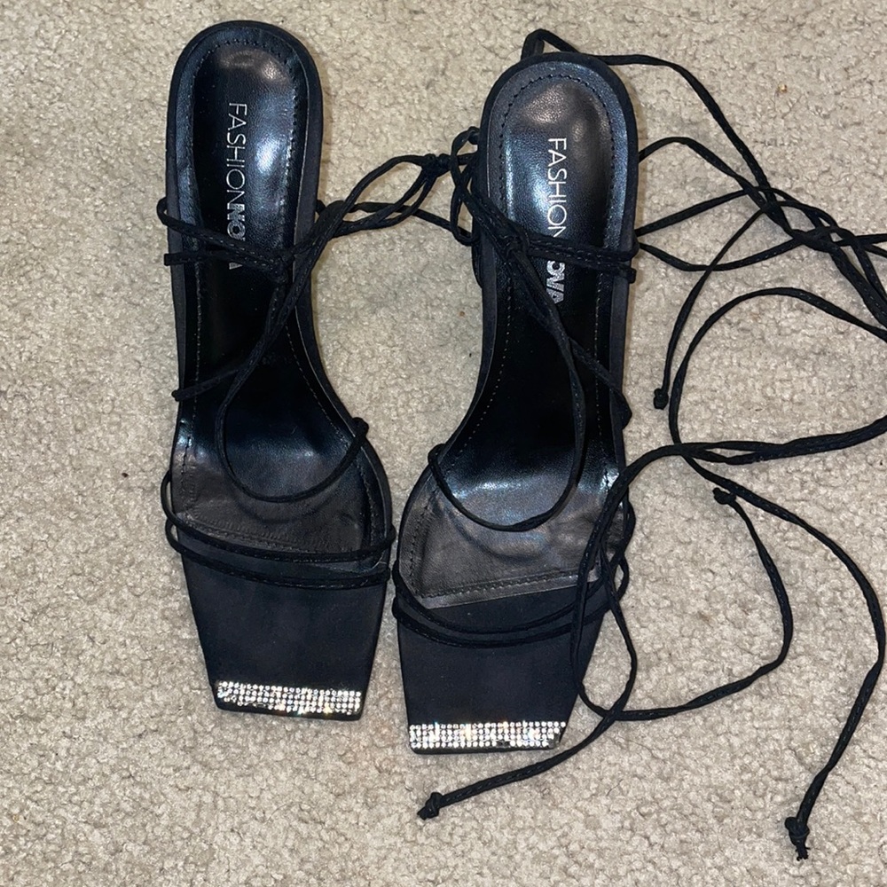 Black strappy heels lace up